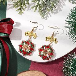 Christmas Theme Flower Glass Seed Beaded Dangle Earrings for Women&nbsp;EJEW-MZ00205