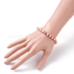 Synthetic Hematite & Polymer Clay Heishi Beads Stretch Bracelet&nbsp;BJEW-JB07226-05