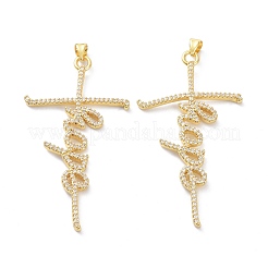 Brass Micro Pave Clear Cubic Zirconia Pendants&nbsp;KK-D004-25G