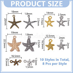 80Pcs 10 Styles DIY Starfish Tibetan Style Alloy Pendants & Links Connector Charms Findings Kits&nbsp;FIND-HY0004-63