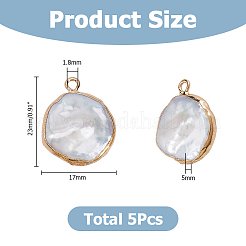 5Pcs Electroplated Natural Keshi Pearl Flat Round Pendants&nbsp;PEAR-HS0001-23