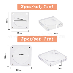 2 Sets 2 Style Transparent Square Acrylic Magnetic Coin Display Holder Case&nbsp;ODIS-FH0001-15