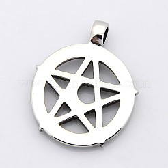 Retro 304 Stainless Steel Ring with Pentagram Pendants&nbsp;X-STAS-F006-132