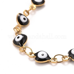 Enamel Heart with Evil Eye Link Chains Bracelet&nbsp;BJEW-P271-06G-04