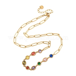 304 Stainless Steel Colorful Cubic Zirconia Flat Round Oval Link Chain Necklaces for Women&nbsp;LS-NJEW-A051-06G