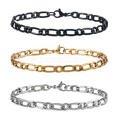 3Pcs 3 Colors 304 Stainless Steel Mother-Son Chain Bracelets&nbsp;BJEW-TAC0067
