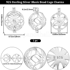 Anti-Tarnish 1Pc Rhodium Plated 925 Sterling Silver Empty Bead Cage Pendants&nbsp;STER-BBC0005-71P