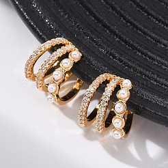 Triple C-Shaped Brass Micro Pave Clear Cubic Zirconia Cuff Earrings&nbsp;EJEW-Z127-09G