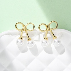Cherry Brass ABS Plastic Pearl Stud Earrings&nbsp;EJEW-U062-03G-01