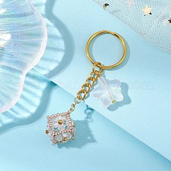 Glass Seed Bead Cube with Acrylic Star Keychain&nbsp;KEYC-MZ00027-05