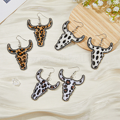 3 Pairs 3 Colors Imitation Leather Cattle Head Dangle Earrings for Women&nbsp;EJEW-FI0002-36
