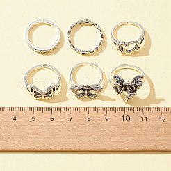 6Pcs 6 Style Butterfly & Heart & Chain Shape Alloy Stackable Rings Set&nbsp;RJEW-FS0001-05A