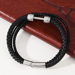 Braided Black Microfiber Leather Cord Multi-strand Bracelets for Women Men&nbsp;BJEW-D304-03P