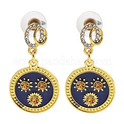 Flat Round with Flower Alloy Rhinestone Dangle Stud Earrings&nbsp;EJEW-M085-01G