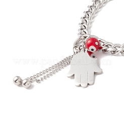 Round Lampwork & Hamsa Hand with Evil Eye Charm Bracelet with 304 Stainless Steel Chain for Women&nbsp;STAS-P304-17P