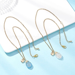 2Pcs 2 Styles Natural Rose Quartz and Dyed Natural Quartz Imitation Aquamarine Copper Wire Wrapped Teardrop Pendant 304 Stainless Steel Cable Chain Necklaces for Women&nbsp;NJEW-JN05628