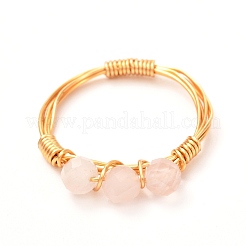Copper Wire Wrapped Natural Gemstone Braided Bead Rings for Women&nbsp;RJEW-JR00393