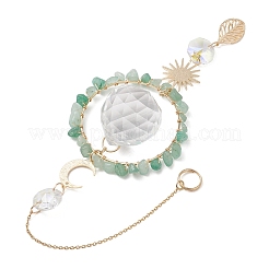 Glass Teardrop with Natural Green Aventurine Chip Bead Hanging Suncatchers&nbsp;HJEW-JM04792