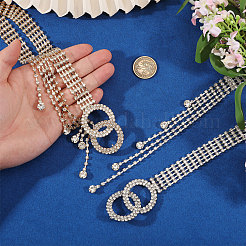 2Pcs 2 Colors Brass & Iron Full Crystal Rhinestone Chain Belts with Double Rings Buckles&nbsp;AJEW-FG0006-30B