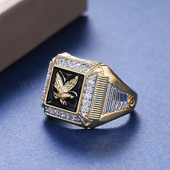Brass Micro Pave Clear Cubic Zirconia Enamel Finger Rings for Men&nbsp;WG4D0D4-01