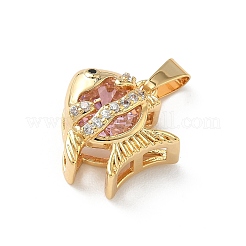 Brass Micro Pave Cubic Zirconia Fish Charms&nbsp;KK-Z136-49G-02