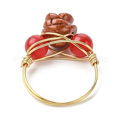 Rose Natural Green Aventurine & Quartz Crystal & Rose Quartz & Dyed Malaysia Jade Finger Rings&nbsp;RJEW-JR00828
