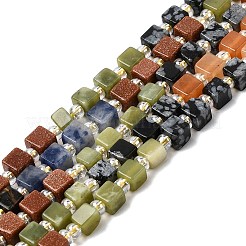 Synthetic Goldstone & Natural Chinese Southern Jade & Red Aventurine & Tiger Eye & Sodalite & Obsidian & Snowflake Obsidian Beads Strands&nbsp;G-H333-03J