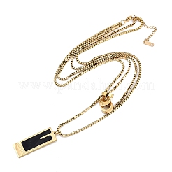 Ion Plating(IP) 304 Stainless Steel Black Enamel Rectangle Pendant Chain Necklaces for Women&nbsp;NJEW-M078-04