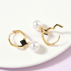 Round Brass Glass Leverback Earrings&nbsp;EJEW-Z152-04G