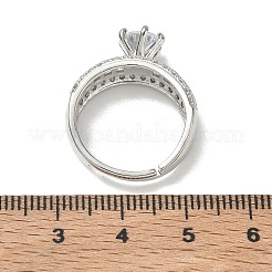 Adjustable Brass Finger Rings with Round Cubic Zirconia Center & Baguette Accents for Women&nbsp;CU-CBA7E55-16P