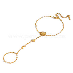 304 Stainless Steel Pave Clear Cubic Zirconia Sun Star Moon Hand Chain Ring Bracelets for Women&nbsp;JX0821