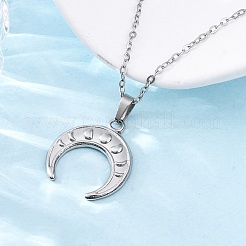 Double Horn 304 Stainless Steel Pendant Necklaces&nbsp;NJEW-M096-09P