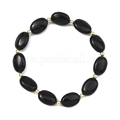 Natural Black Tourmaline & Non-magnetic Synthetic Hematite Oval Beaded Stretch Bracelets for Women Men&nbsp;BJEW-JB13934-01