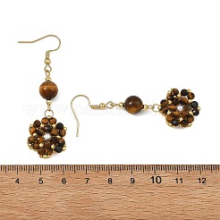 Natural Tiger Eye and Shell Pearl Braided Dangle Earrings&nbsp;EJEW-MZ00789-03