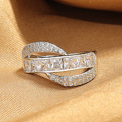 Brass Micro Pave Cubic Zirconia Cuff Open Rings&nbsp;WG7616C-01