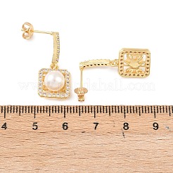 Square Brass Micro Pave Clear Cubic Zirconia Dangle Stud Earrings&nbsp;EJEW-C172-05G