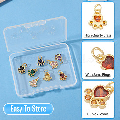 8Pcs 8 Colors Brass Pave Cubic Zirconia Paw Print Charms&nbsp;KK-TA0003-21