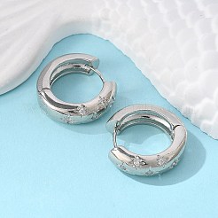 Clear Cubic Zirconia Star Hoop Earrings&nbsp;EJEW-C022-06P-01