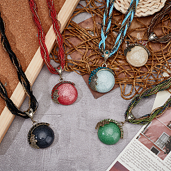 5Pcs 5 Style Resin Imitation Cat Eye Flat Round Pendant Necklaces Set&nbsp;NJEW-AN0001-12