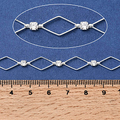 Handmade Brass Pave Clear Cubic Zirconia Rhombus Link Chains&nbsp;CHC-G027-01S