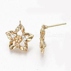 Hollow Brass Micro Pave Clear Cubic Zirconia Stud Earring Findings&nbsp;KK-R117-059-NF