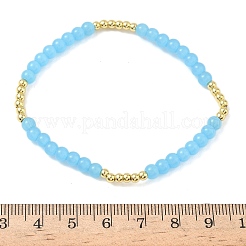 Brass & Glass Round Beaded Stretch Bracelets for Women&nbsp;BJEW-F515-04G