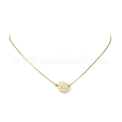 Natural Pearl Cluster Flower Pendant 304 Stainless Steel Boston Link Chain Necklaces for Women&nbsp;NJEW-JN06340