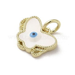 Evil Eye Enamel Shell Brass Butterfly Charms with Jump Rings&nbsp;KK-E092-27G-03