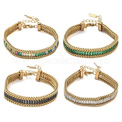 304 Stainless Steel & Glass Wheat Chain Double Layers Bracelets for Women&nbsp;BJEW-F540-08G