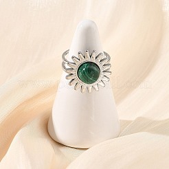 Natural Malachite & Stainless Steel Cuff Open Rings&nbsp;RJEW-JR01091-02