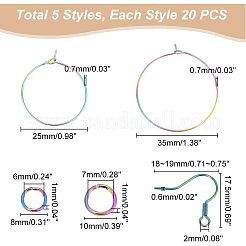 40Pcs 2 Style Ion Plating(IP) Rainbow Color 304 Stainless Steel Hoop Earrings Findings&nbsp;STAS-UN0039-05