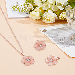 Flower Alloy Cat Eye Pendant Necklaces & Stud Earrings Sets&nbsp;SJEW-LP0001-91