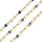 Rack Plating Brass Dapped Chains, with Enamel, with Spool, Soldered Lead Free & Cadmium Free, Real 18K Gold Plated, Medium Blue, 4x2x1mm