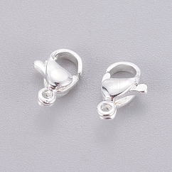 304 Stainless Steel Lobster Claw Clasps, Parrot Trigger Clasps, Silver Color Plated, 3/8x1/4x1/8 inch(9x6x3.5mm), Hole: 1.2mm